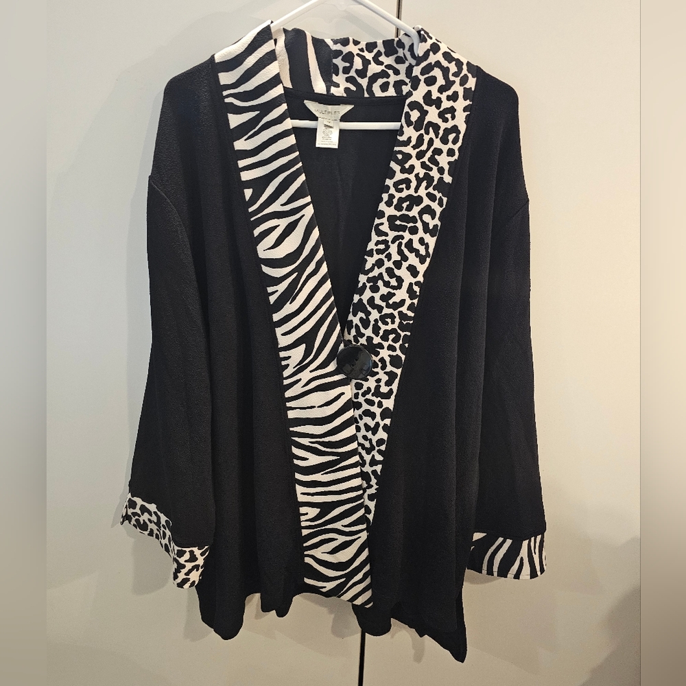 Multiples Animal Print Black Cardigan